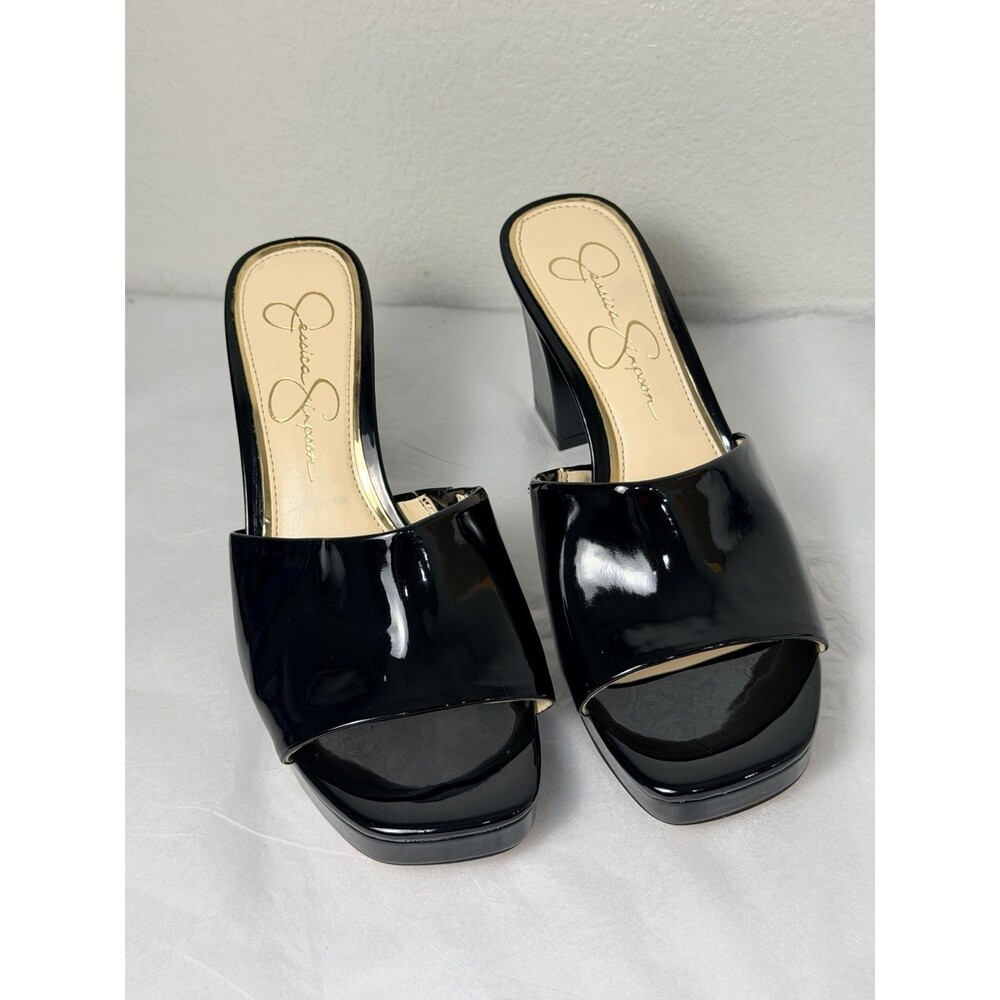 Jessica Simpson Elyzza Black Patent Mule Heels Women’s Size 8M EU 39 NWOT